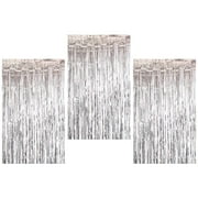 MOUDUO Home Essentials 3Pcs Silver Metallic Foil Fringe Curtains 3.28ft X 6.56ft Silver Photo Booth Streamer Curtain Ideal for Birthday Christmas New Year Party Decorations Home Ornament (Silver)